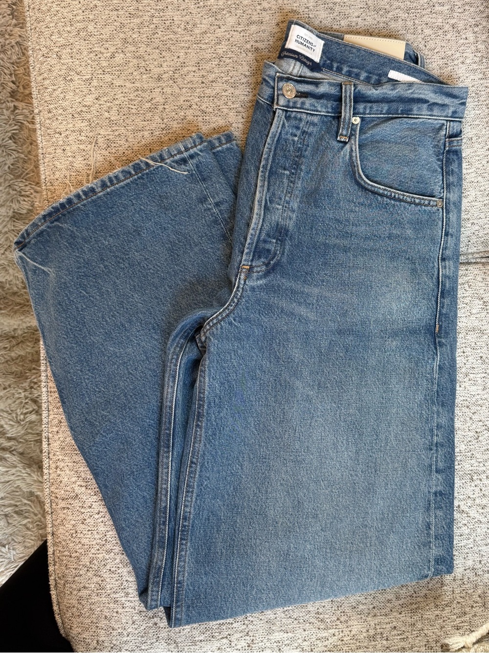 Citizens of Humanity Ayla Raw Hem Crop Wide Leg Jeans, size 28